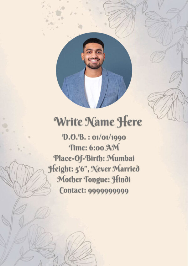 Marriage Biodata For Boy 3 Page M.S. Word Template - Elegant Flowers - page 1