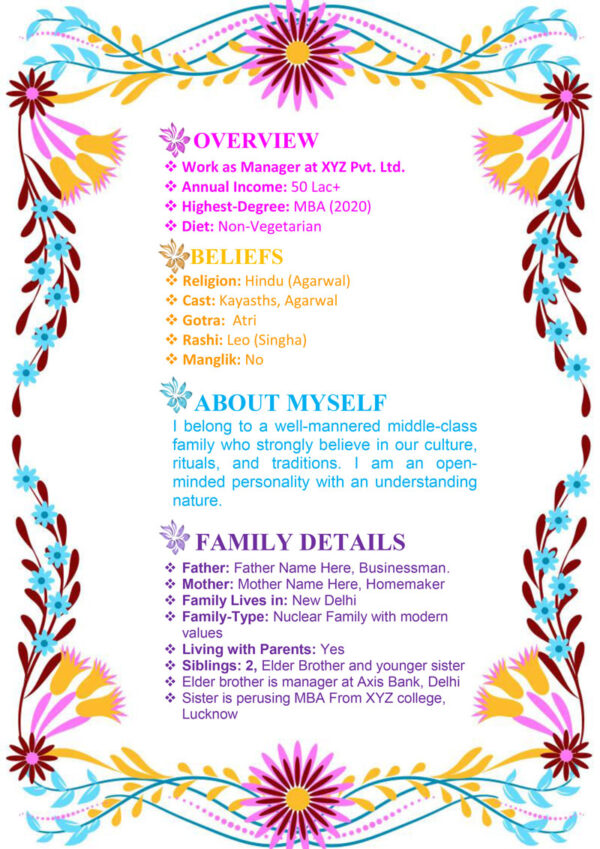Marriage Biodata For Girl 3 Page M.S. Word Template - Colorful Curves - page 2