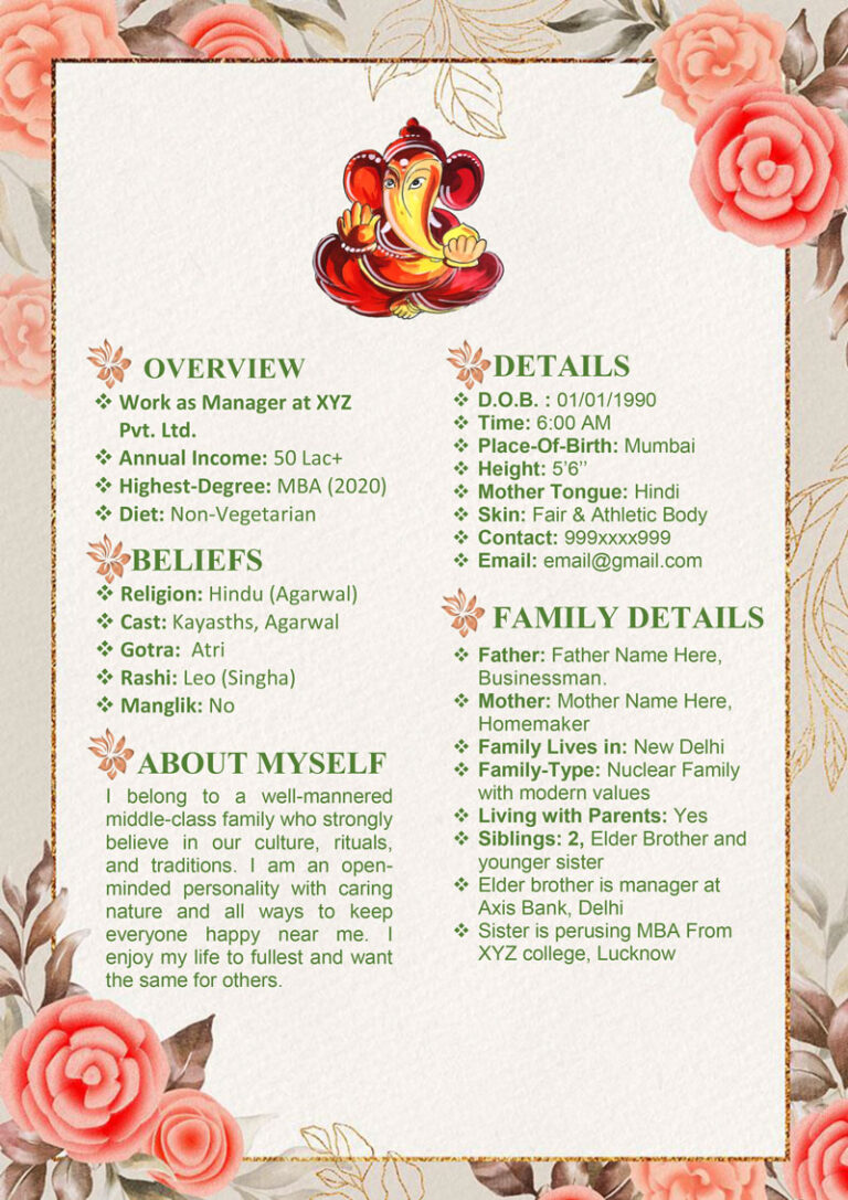 100% Free Marriage Biodata Word Template - Designing Boss