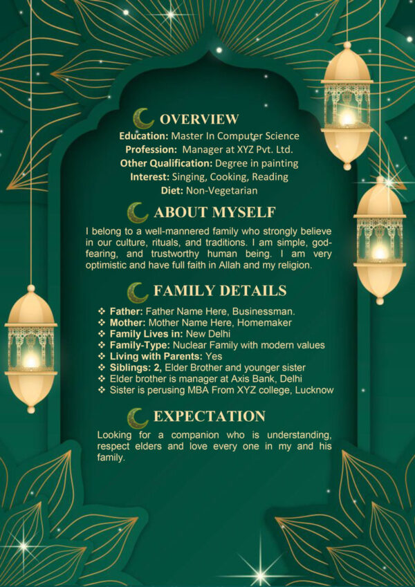 Marriage Biodata Muslim Girl 3 Page M.S. Word Template Image 3