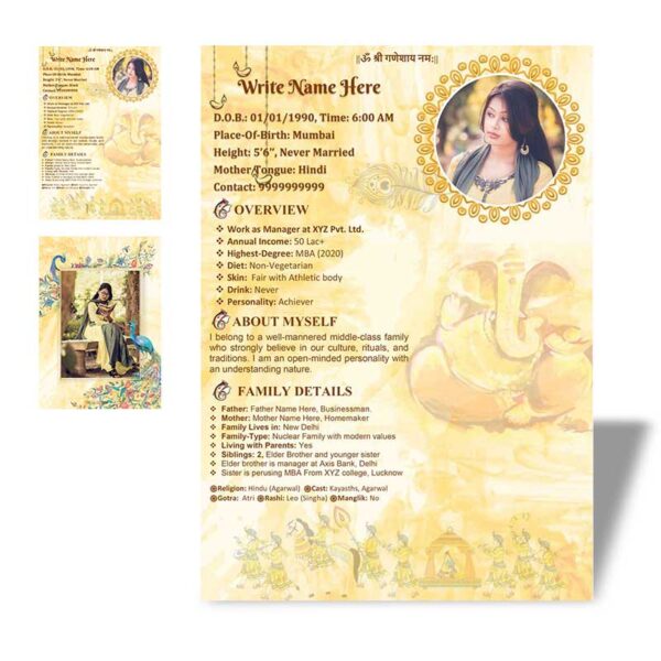 Marriage Biodata For Hindu Girl 2 Page M.S. Word Template - Baraat Special