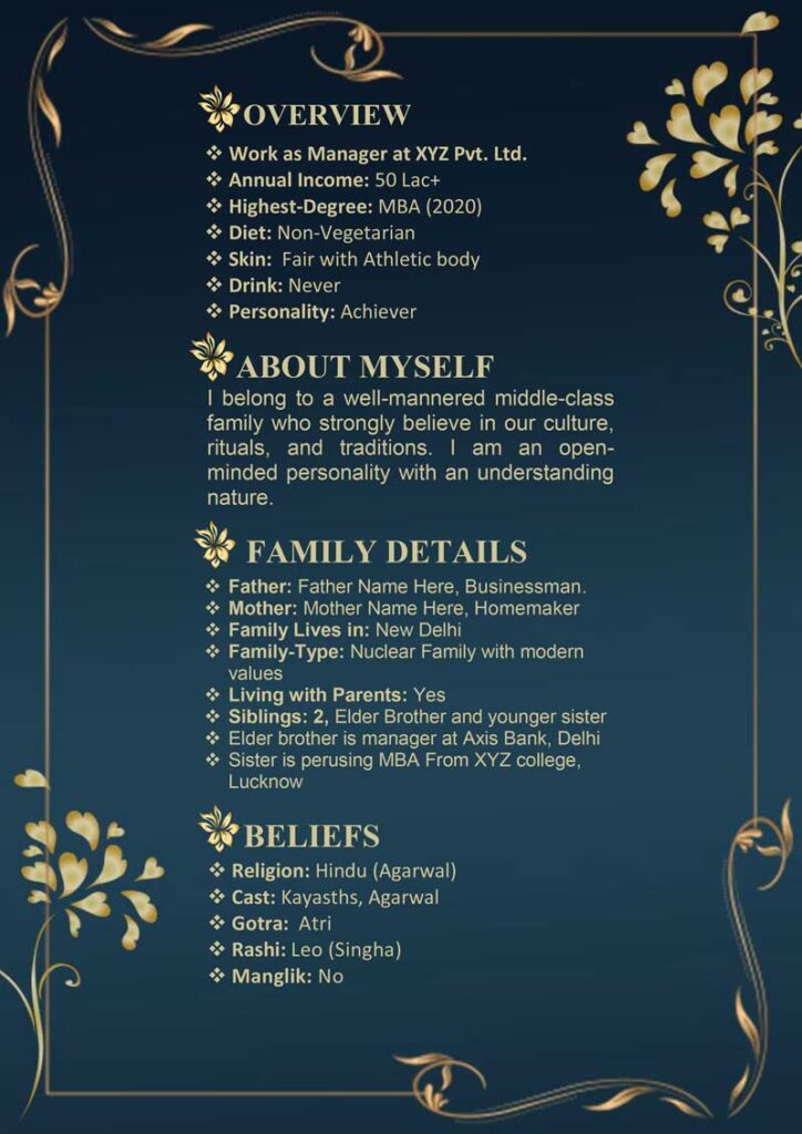 100% Free Marriage Biodata Word Template - Designing Boss