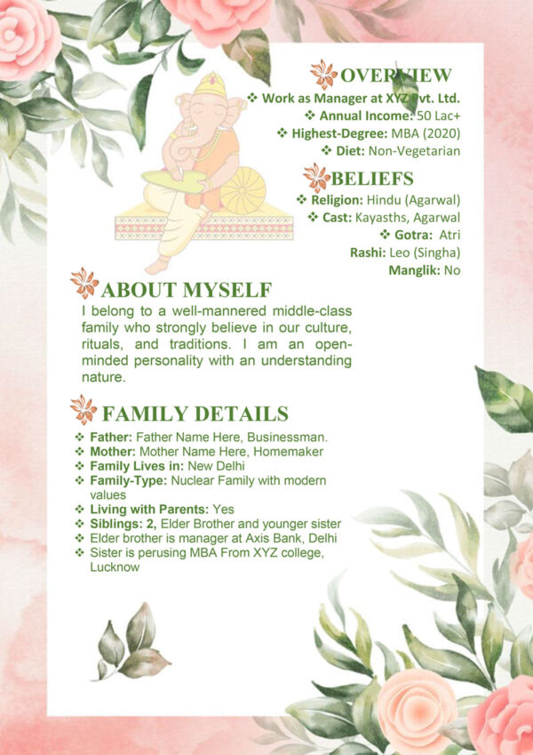 Marriage Biodata For Hindu Girl 2 Page M.S. Word Template - Roses Special - page 2
