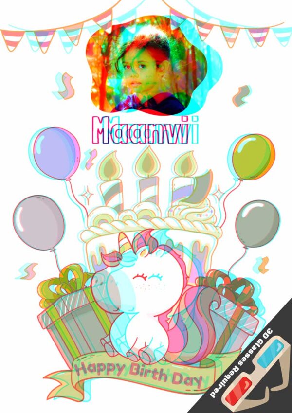 personal birthday greeting card in anaglyph 3d and 2d pony card gallery image