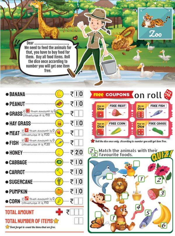 zoo task of newly develop Shopping board dice game that teaches math in fun way.