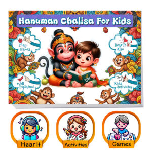 Cover of 'Hanuman Chalisa for Kids: With Activities & Games' featuring vibrant illustrations.