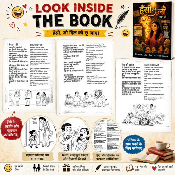 Preview of inside pages from Hansi Ki Lau Part 2 humorous poetry book.