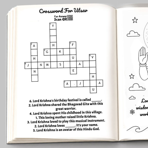 Personalized Lord Krishna crossword puzzle with the child’s name inside the book