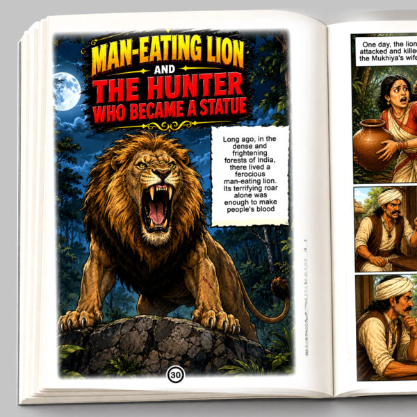 Inside page of My Riddles Part 1 featuring the Man-Eating Lion mystery story