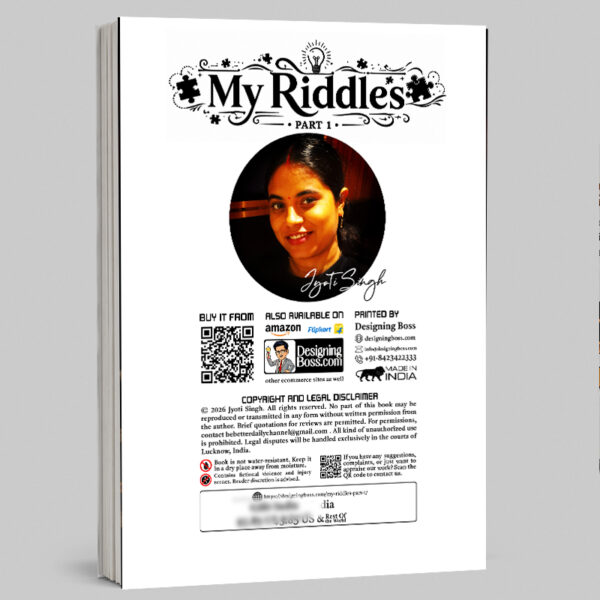 Back cover of My Riddles Part 1 showing author and copyright details